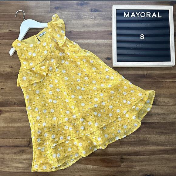 Mayoral Yellow Dot Sleeveless Ruffle Flounce Dress European Preppy Summer Spring - Picture 1 of 8
